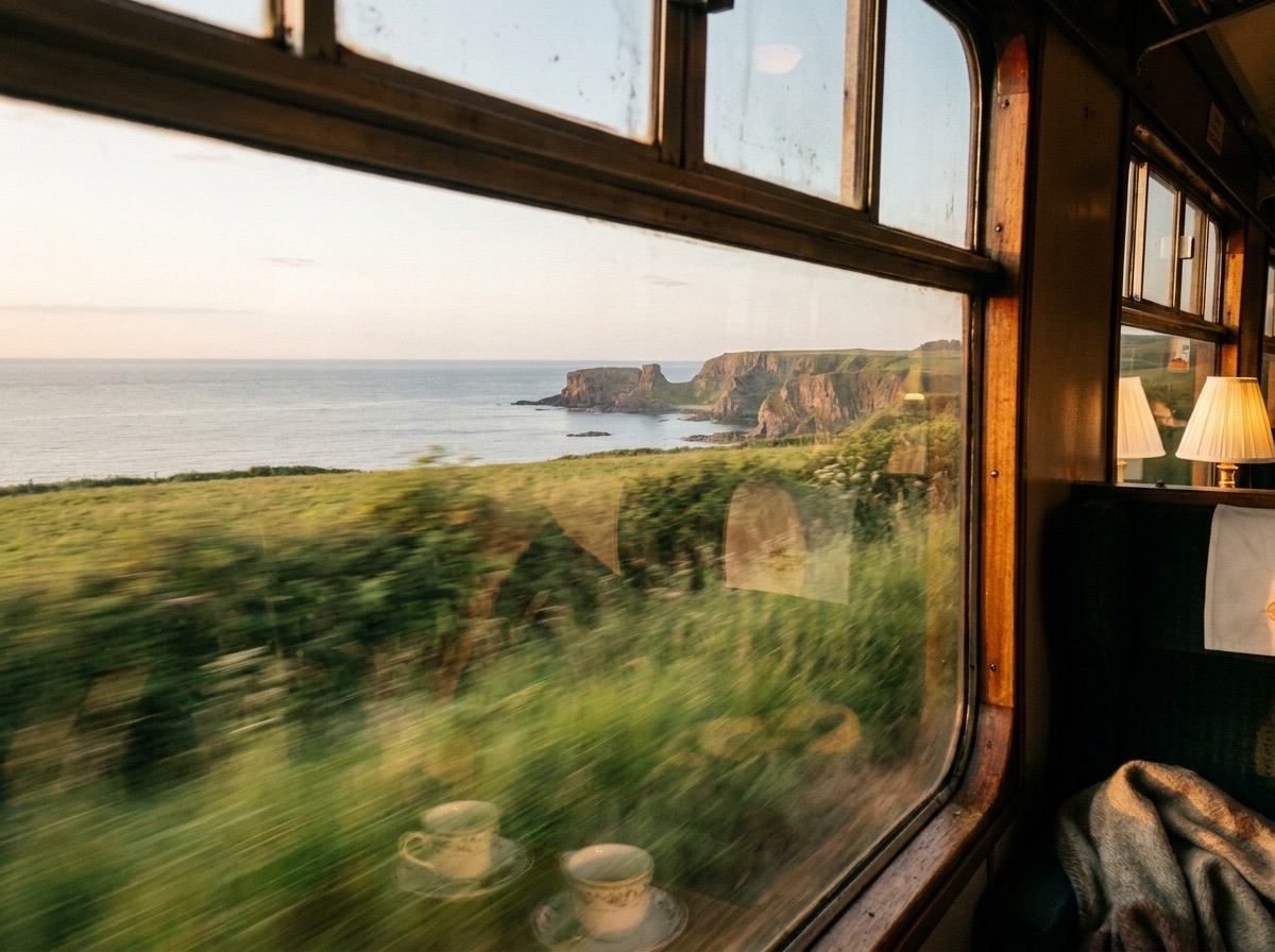 View from a train window over the Northumberland coastline